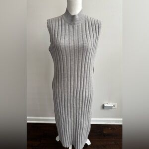 Ophelia Roe Sleeveless Gray Ribbed Midi Dress